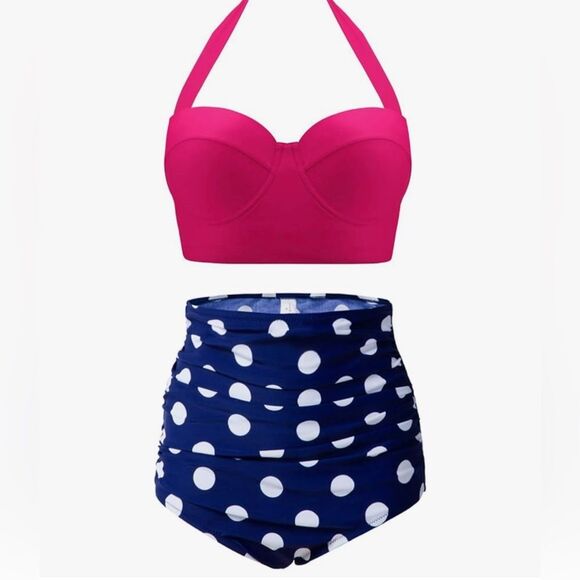 CHERRY CAT Womens Vintage Retro Polka High Waisted Underwire Bikini Swim 8-10 - Picture 1 of 11